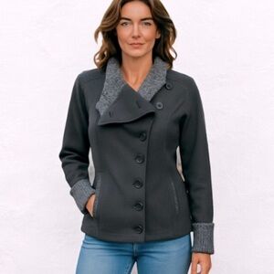 Garnet Hill- Wool Asymmetrical Button Draped Detail Jacket